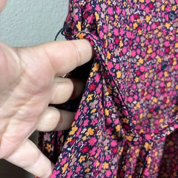 Fat Face Size 2 Midi Shirt Dress Red Pink Floral Belted Short Sleeves Colorful - Picture 8 of 10